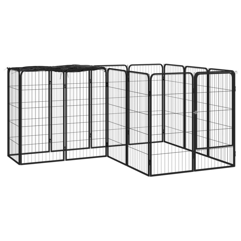 14-Panel Dog Playpen Black 19.7"x39.4" Powder-coated Steel_voghion.com