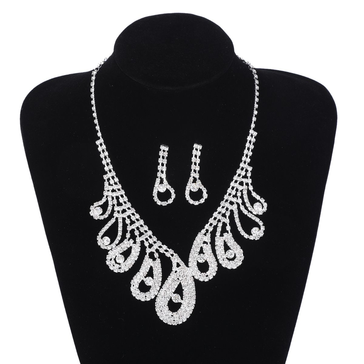 Dametilbehør Temperament Smykkesæt Diamant dobbelt halskæde sæt_voghion.com