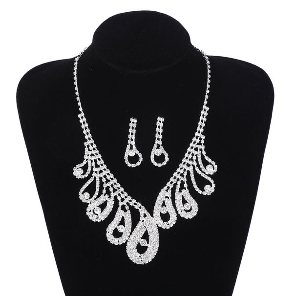 Dametilbehør Temperament Smykkesæt Diamant dobbelt halskæde sæt_voghion.com