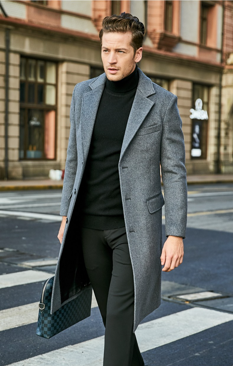 Vêtements pour hommes Manteau en laine épaisse pour hommes Manteau long décontracté_voghion.com