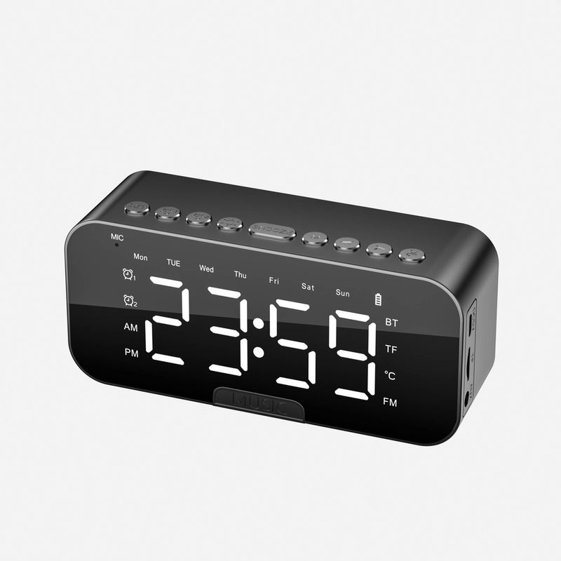 1pc LED Digital Alarm Clock With Bluetooth ,Speaker Mirror Bedroom Office Decor Table Screen Temperature FM Radio_voghion.com