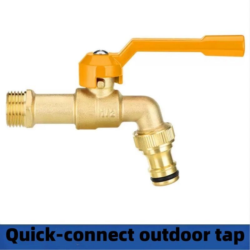 Thickened Outdoor Faucet, Frost-resistant And Crack-proof, Suitable For Courtyards And Gardens, Single-inlet And Double-outlet, Single-cold-water-connect, Quick-connect Dual-outlet Faucet._voghion.com