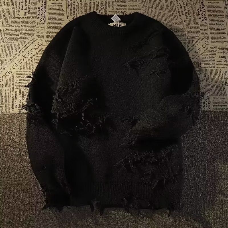 Amerikansk distressed herretøj til efterår og vinter i doven stil med eksklusivt design og niche-strik._voghion.com