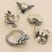 Ready Stock 5 Stück Vintage Hip Hop Punk Drache Schlange Schmetterling Fledermaus Schädel Retro Knöchelgelenk Ringe Frauen Gothic Fingerring Set Tier_voghion.com