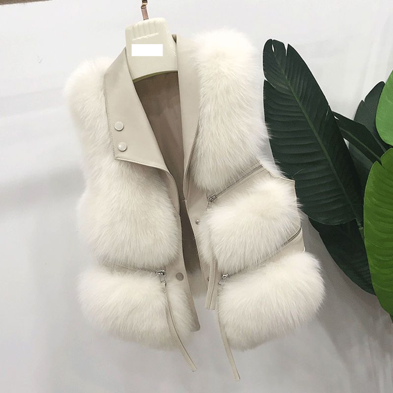 Vêtements pour femmes Gilet en fourrure Manteau court pour femme Coupe ajustée Style jeune à la mode Hiver Tout Match Épissage Fourrure de renard Hiver_voghion.com