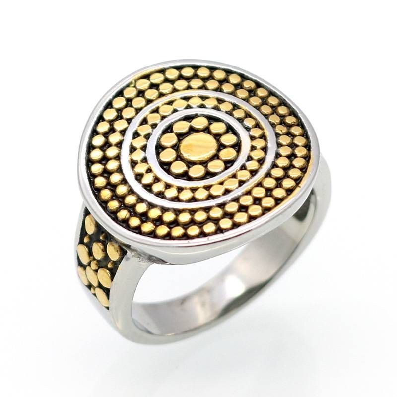 Hot Sale Antique Titanium Steel Ring Hat Shaped Dot Color Separation Retro Statement Ring_voghion.com