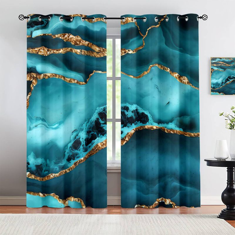 2 Pieces Of Blackout 3D Marble Pattern Print, Suitable For Living Room, Bedroom Or Home Decoration, Romantic Room Decoration_voghion.com