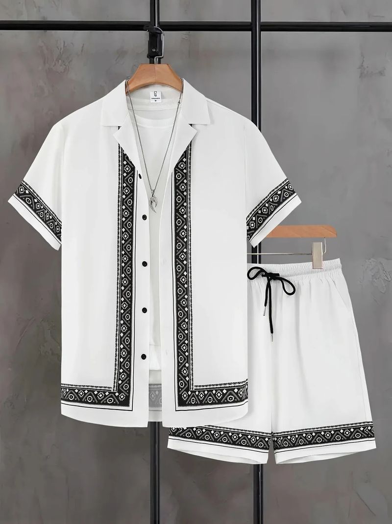 Men's Casual Loose Short Sleeved Shirt Shorts Hawaiian Set 2025 Trend 3D Digital Printing_voghion.com