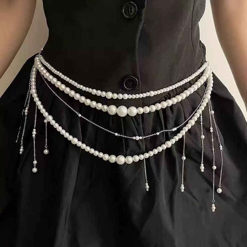 Hanfu Pearl Waist Chain - Ancient Style Multi-Layer Tassel Belt, Fairy Costume Jewelry & Waist Ornament​_voghion.com