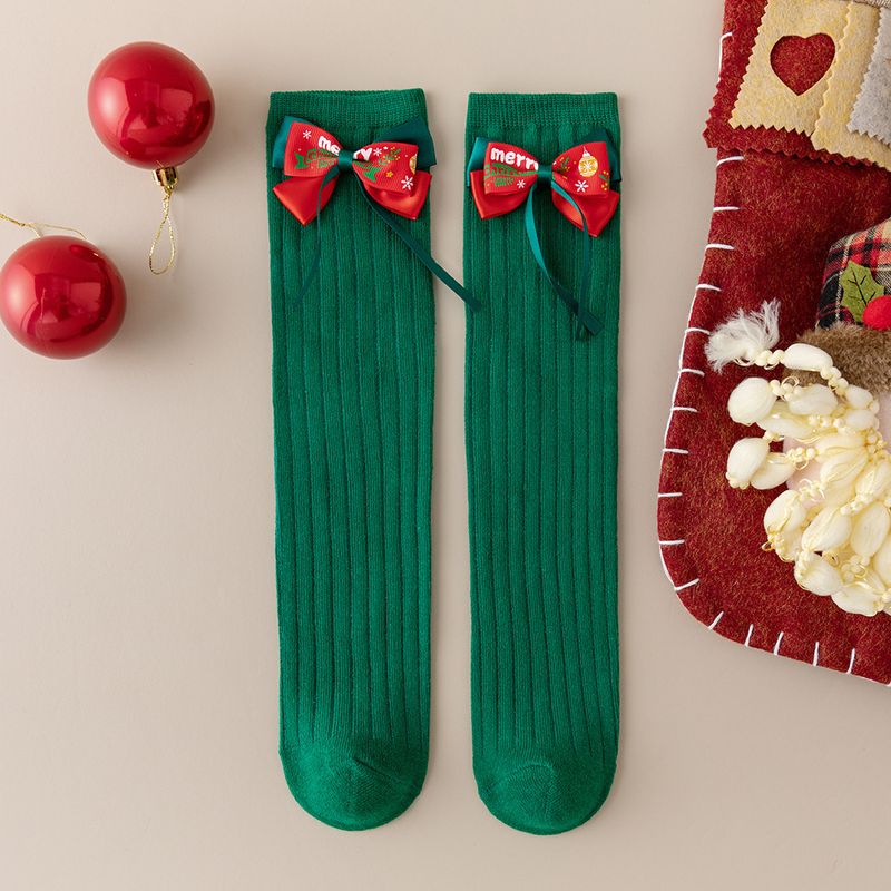 Children's Socks Autumn And Winter Bow Red Calf Socks Girls Red Cotton Socks Christmas Socks_voghion.com