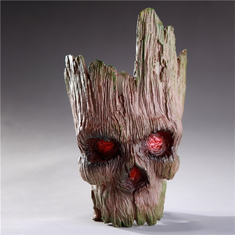 Doniczka gotycka 12 cm - Czarny pojemnik w kształcie czaszki na sukulenty, dekoracja na Halloween z ceramicznym drenażem_voghion.com