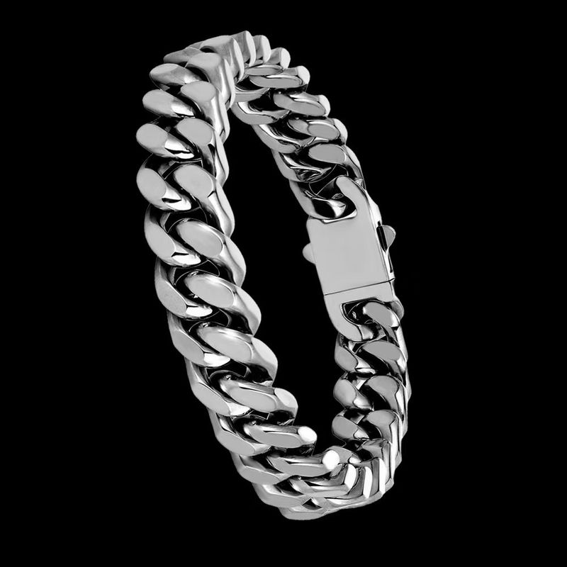 Hip Hop Trendy Men's Titanium Steel Braided Miami Fashion Simple Four-Sided Polished Dominant Cuban Jewelry Clasp_voghion.com