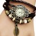 Yamaler Retro Multilayer Leaf Pendant Bead Braided Faux Leather Quartz Bracelet Watch_voghion.com