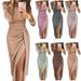 Women's Clothing Hips Slit One Line Neck Dress Sparkling Dress Dress Evening Dress_voghion.com
