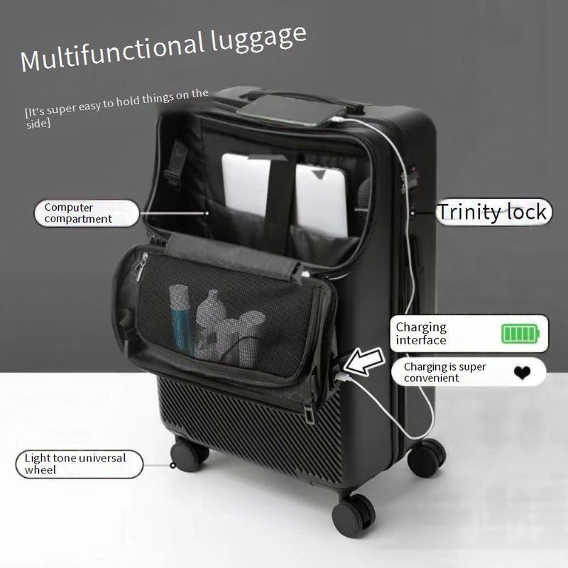 Luggage Front Opening Suitcase Women's Suitcase Trolley Case Travel Case 20 Inch Boarding Suitcase Men's_voghion.com