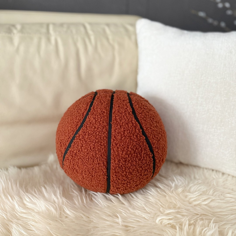 1 stuk Sherpa 3D basketbal decoratief creatief bankkussen, huisdecoratiekussen, schattige pluchen pop decompressiejongen_voghion.com