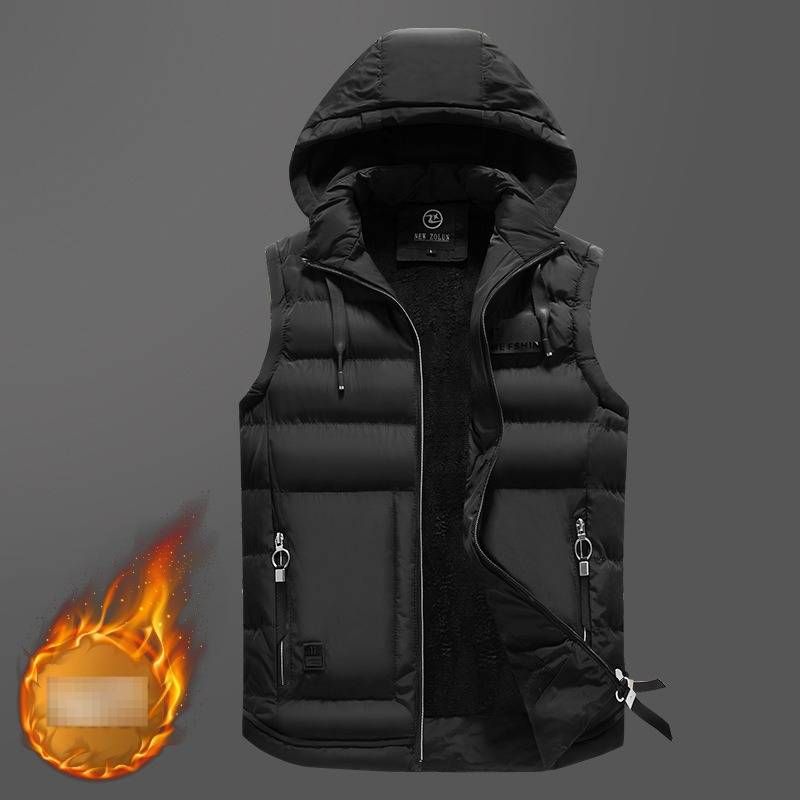 Veste sans manches matelassée d'hiver pour homme, à capuche amovible, fermeture éclair et col montant (noir, marine, olive, kaki, bordeaux)_voghion.com