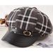 Cappello ottagonale in pelle PU, autunno inverno, berretto da strillone versatile in lana scozzese britannica da donna_voghion.com