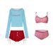 Damen 2025 Neuer Dopamin-Stil Split Bikini Vierteiliges Set Pure Desire Wind Langarm Hoodie Badeanzug_voghion.com