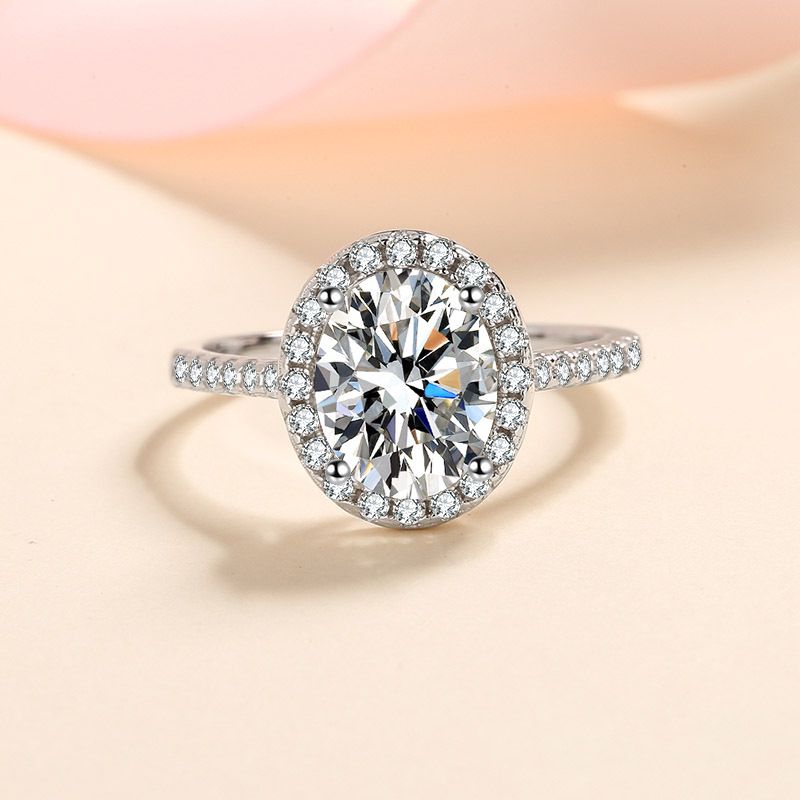 Anello Moissanite Uovo di Piccione, e Borsa Ovale in Argento Puro, Mano Che Non Sbiadisce, Accessori per Gioielli_voghion.com