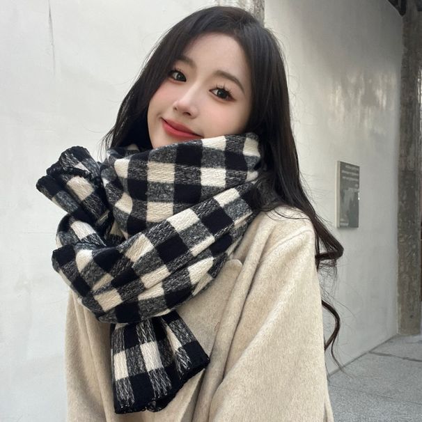 Geruite sjaal voor dames met gevoel voor sfeer, verdikt in herfst en winter, Koreaanse stijl, high-end, student_voghion.com