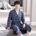 Meeste sügistalvised puuvillased pikkade varrukatega pidžaamad lahtised suur kampsun ruuduline keskmise pikkusega hommikumantel koduriided_voghion.com