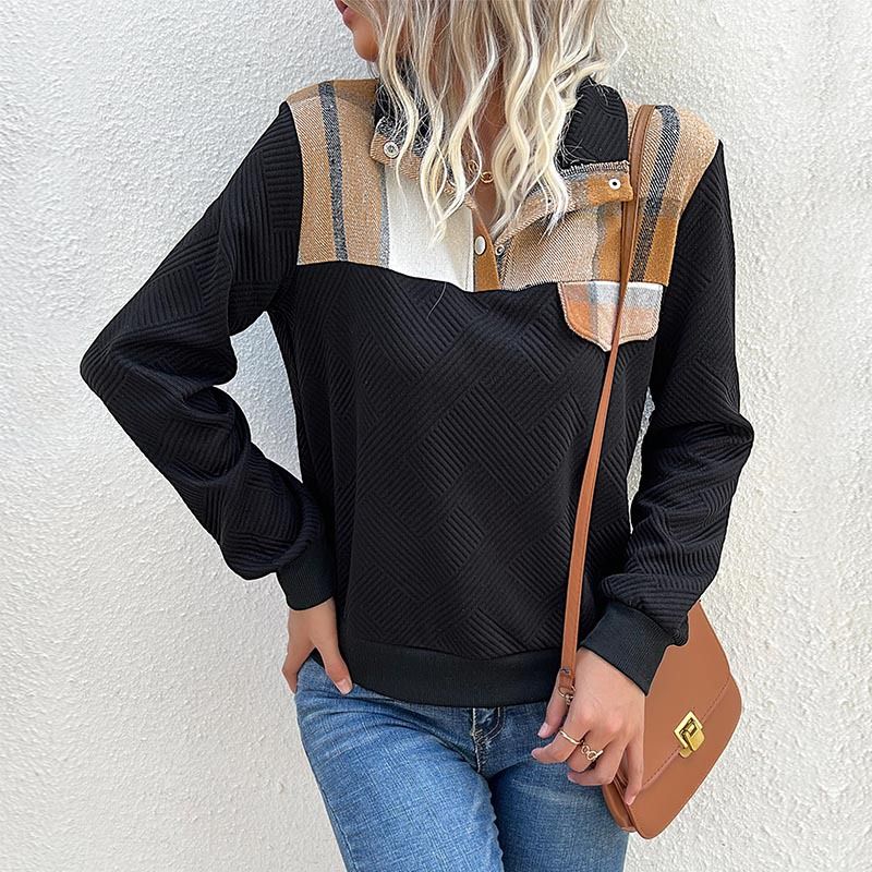 Women's plaid patchwork hoodie_voghion.com
