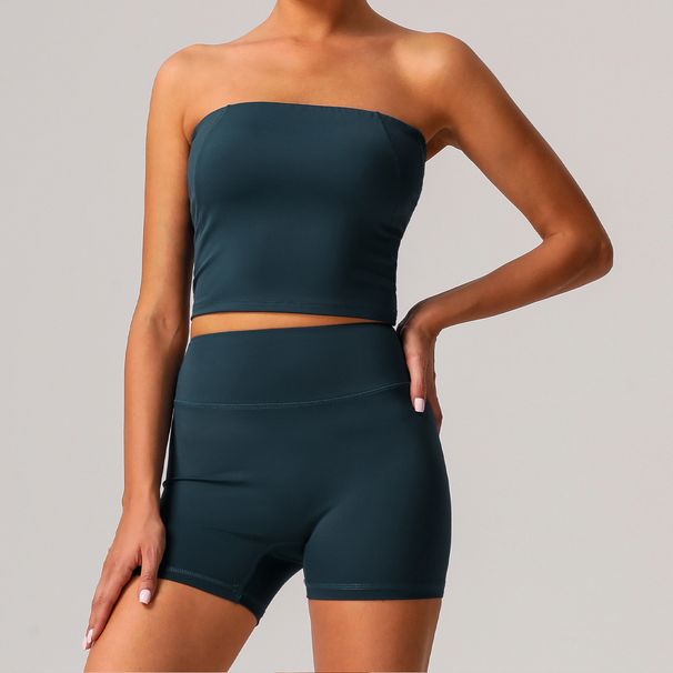 Damenbekleidung Nude Schnelltrocknender Yogaanzug Für Damen, Outdoor-Trainingsanzug, Laufsporthose, Fitnesskleidung, Gerafftes BH-Set_voghion.com