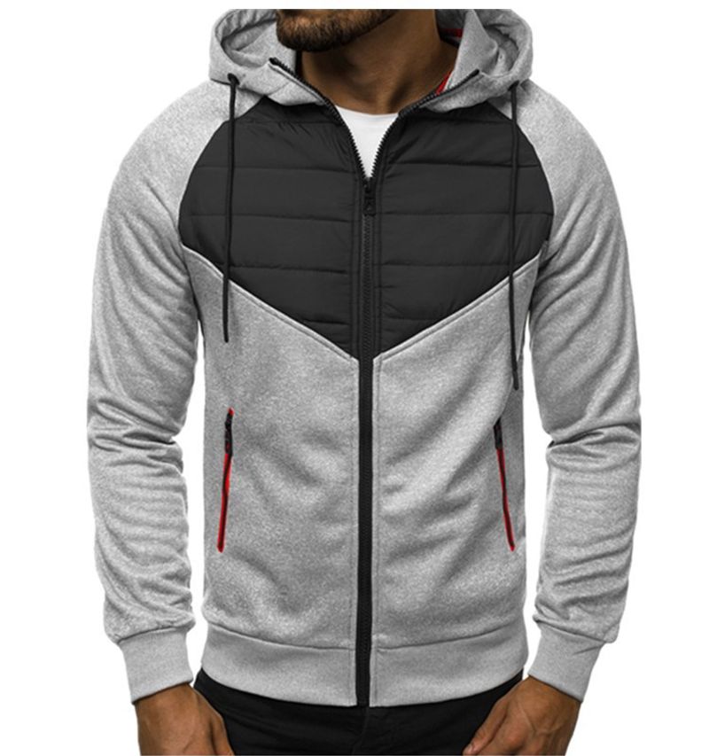 Herren-Steppjacke mit durchgehender Mütze, lässiger, mit Baumwolle gepolsterter, schmaler Herren-Herbst- und Wintermantel-Hoodie_voghion.com