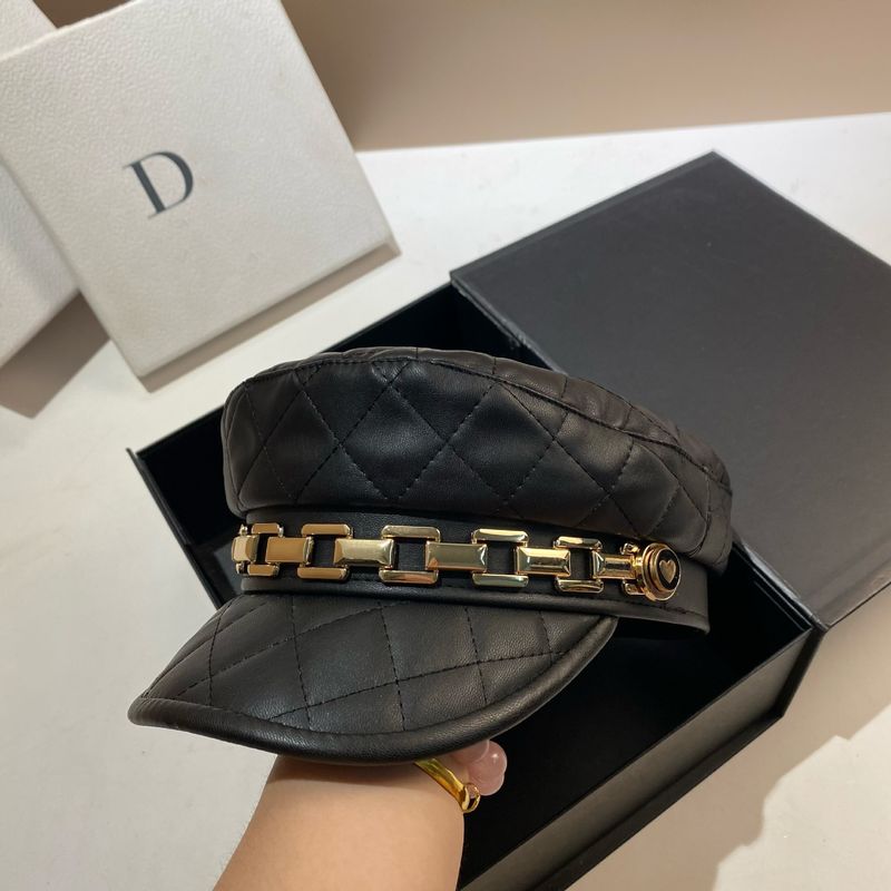 Spring and Autumn New Pattern Navy Fashion British Style Leather Flat Top Duck Tongue Love Chain Newspaper Hat for_voghion.com