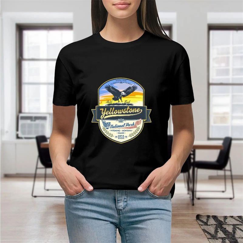 Bald Eagle National Park Yellowstone Print T Shirt for Women Graphic Shirts Casual Short Sleeved Female Tee O-neck T-shirts._voghion.com
