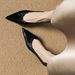 Cameido Women's Black Leather Pointed Toe Low Heel High Heels 4.5Cm Rubber Sole_voghion.com