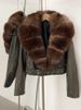 Fashion-Forward Fox Fur Bomber Jacket – Women’s Short PU Leather Coat With Detachable Fur Collar (XS-XL, Black + Silver Fox, Streetwear Chic)_voghion.com