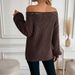 Maglione da donna in maglia con spalle scoperte - Elegante top a maniche lunghe con fiocco per l'inverno (marrone, S-L)_voghion.com