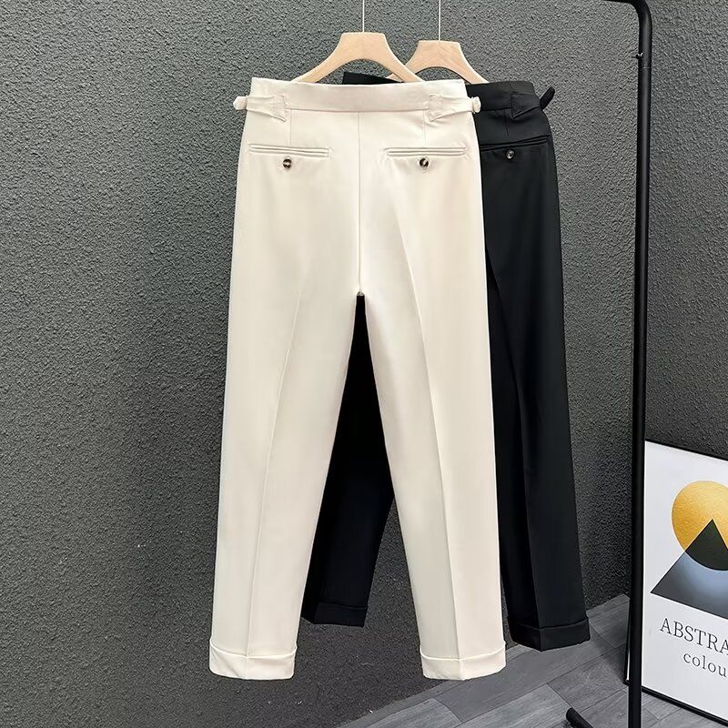 Men's Casual Straight Leg Pants - Lightweight Polyester Work Trousers With Elastic Waist, Wrinkle-Free & Breathable For Everyday Wear_voghion.com