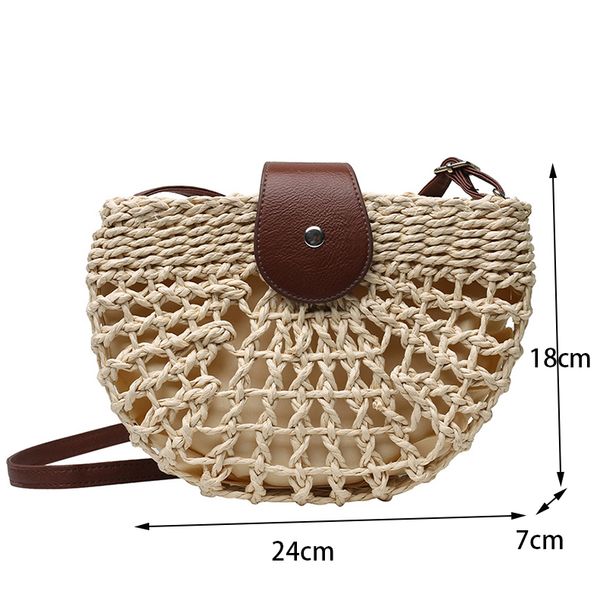 Yogodlns Sommer Stroh Tasche Für Frauen Mode Halbkreis Umhängetaschen Rattan Handgemachte Messenger Handtasche Reise Strand Taschen Tote_voghion.com