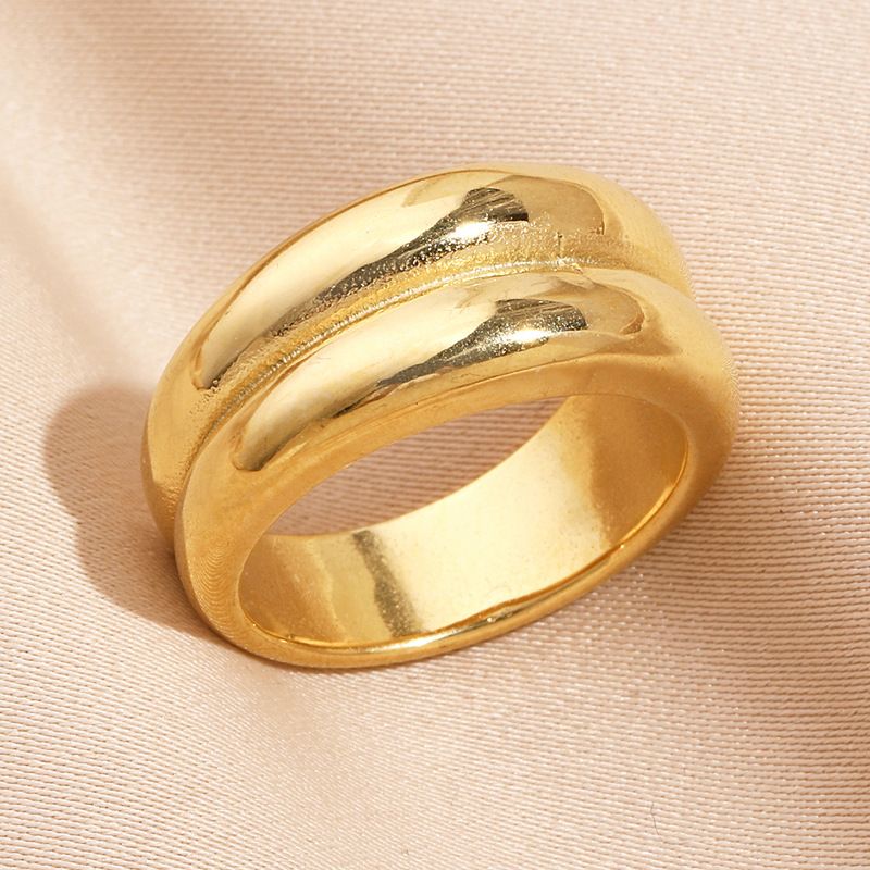 Anello a doppio arco in titanio placcato oro di alta qualità, fabbrica di gioielli in acciaio inossidabile di alta qualità_voghion.com