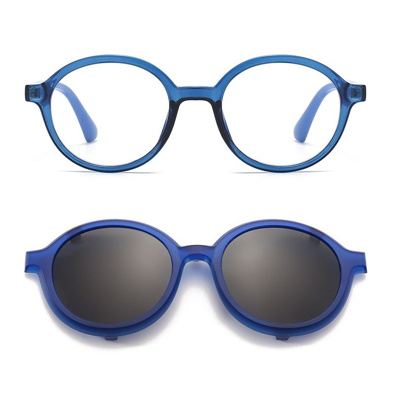 Clipe de óculos de sol infantil, conjunto de pendurar, espelho polarizador, bloqueio solar de dupla finalidade, circular plano anti-luz azul_voghion.com