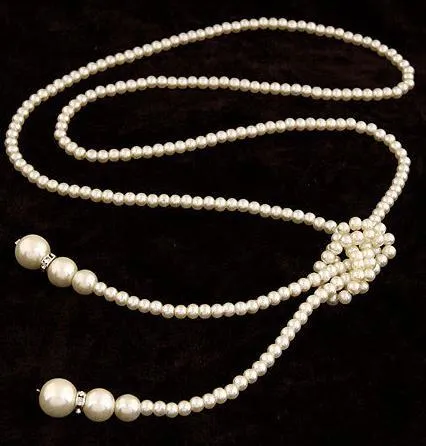 Collar largo de doble capa de perlas versátil de estilo coreano para mujer con múltiples capas de cadenas de suéter anudadas_voghion.com