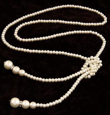 stile versatile collana lunga a doppio strato di perle con più strati di catene di maglioni annodate, donna coreana_voghion.com