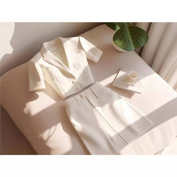 Women's Clothing small size street age reduction fashion white jacket skirt professional suit_voghion.com