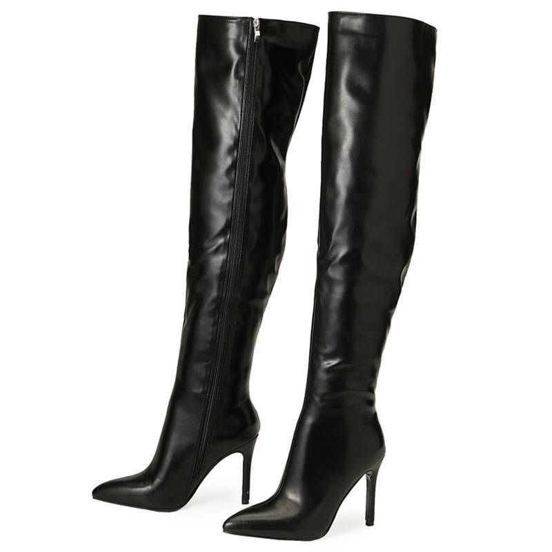 High heel boots Women's new fall and winter super high heels women plus size black over-the-knee boots_voghion.com