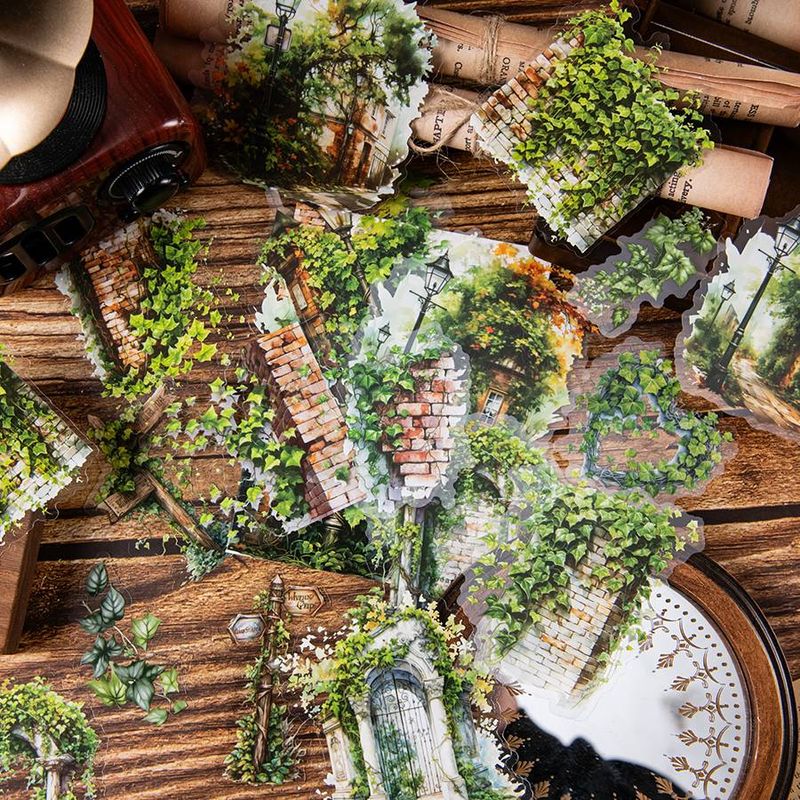 30 Pieces/pack Of Vintage Garden Scene Stickers, DIY Decoration, Flower Patterns, Reusable, Self-adhesive, Perfect For Scrapbooks And Magazines_voghion.com