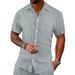 Herren Revers Einfarbig Kurzarm Button-Down-Hemd Lässiges Lose Kurzarm Cardigan Strand T-Shirt_voghion.com