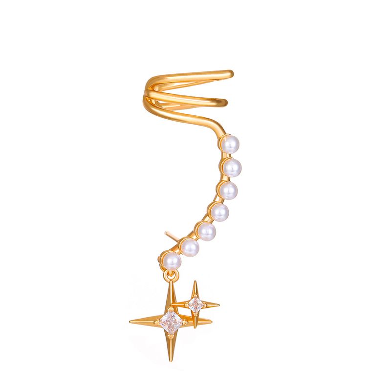 ins Diamond Four Mans Star Ear Clip without Ear Holes Fashion Elegant Niche Pearl Ear Clip Elegant Earrings for Women_voghion.com