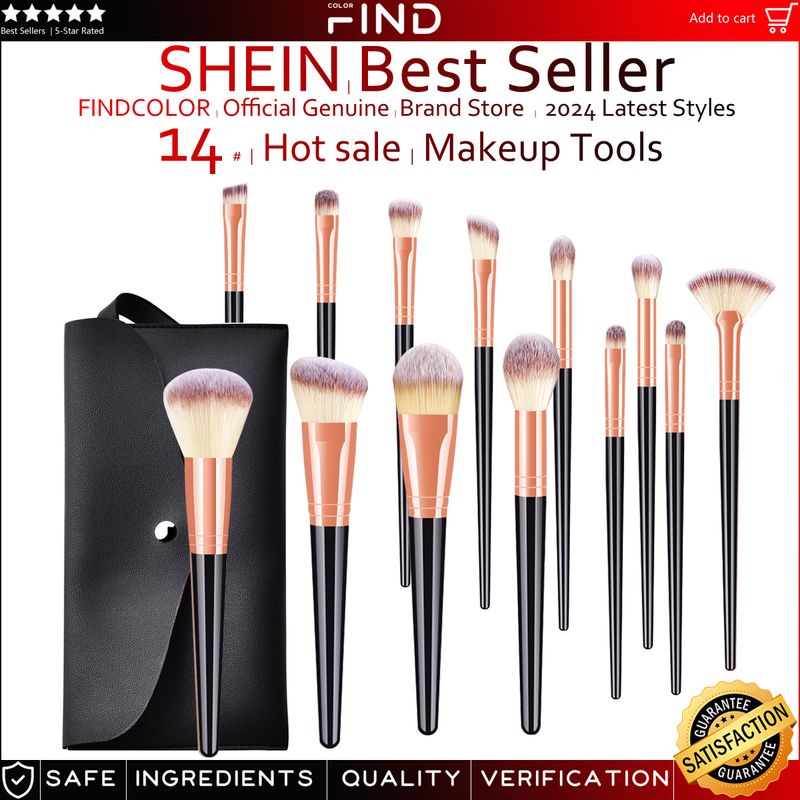 Set di pennelli per trucco nero da 14 pezzi + borsa per cosmetici Vendite dirette in fabbrica di grandi dimensioni FINDCOLOR_voghion.com