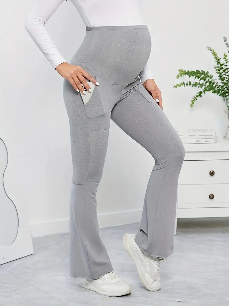 New Pregnant Women's Solid Color Wide Waist Shoulder Sports Tights_voghion.com