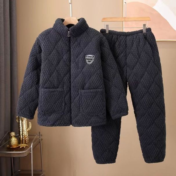 Meeste riided Meeste talvepidžaamad, paksendatud puuvillane pluss samet, soe tepitud tõmblukuga aluskrae, mida saab kanda ka väljas flanellist koduriiete ülikond_voghion.com