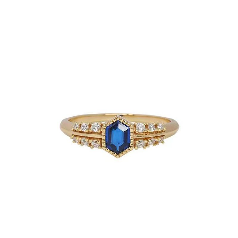 Anello da donna in zircone microcristallino placcato argento cubano blu profondo, design avanzato, stile romano_voghion.com
