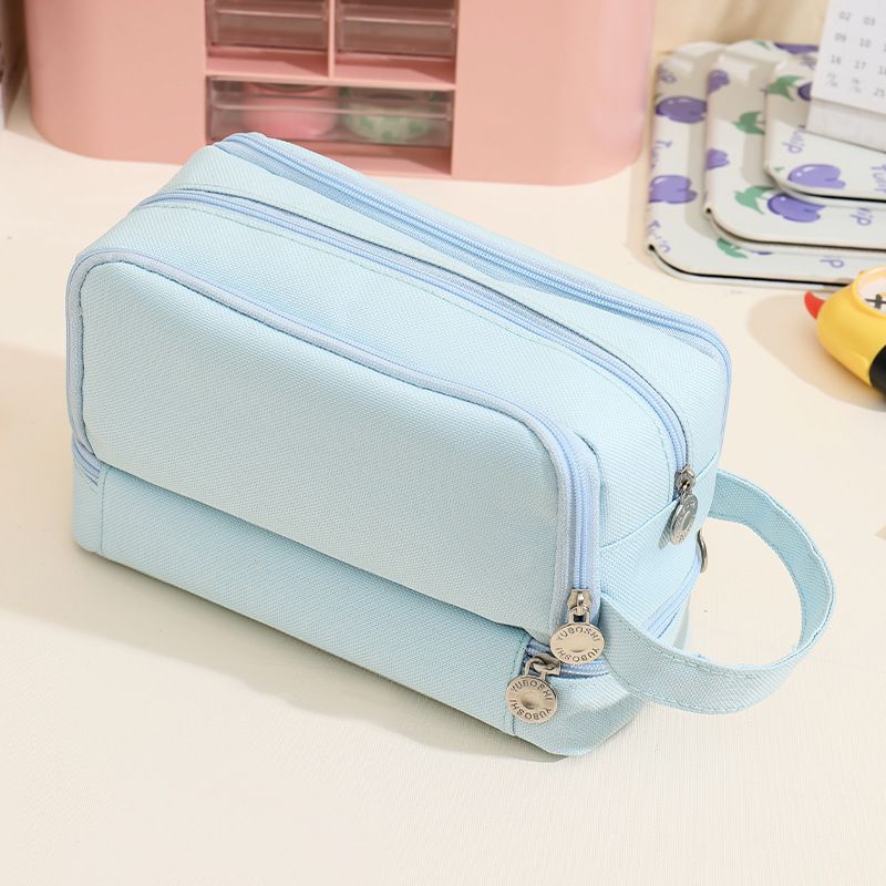 Amazon double-layer double-window pencil case large capacity multi-functional primary and secondary school student stationery box art storage bag IN_voghion.com